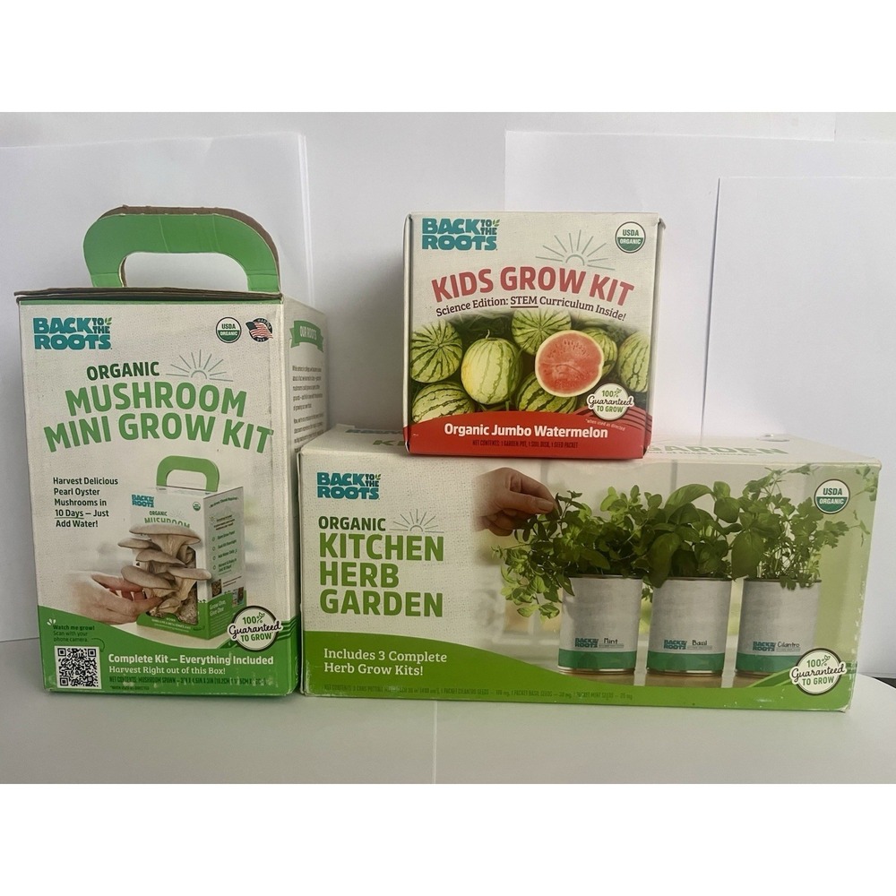 Back to the Roots Organic Grow Kits Basil Cilantro Mint Watermelon Mushrooms NEW